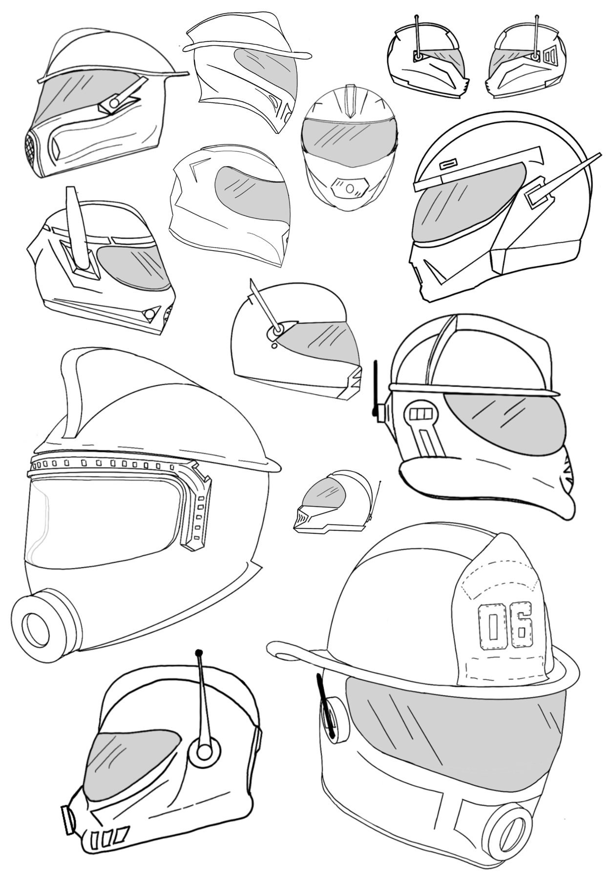 Helmet form iteration sketches